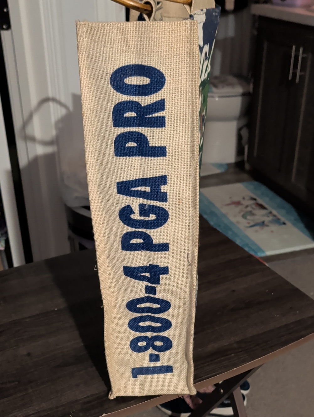 Golf Themed Canvas Tote Bag with Bamboo Handle - Picture 4 of 7